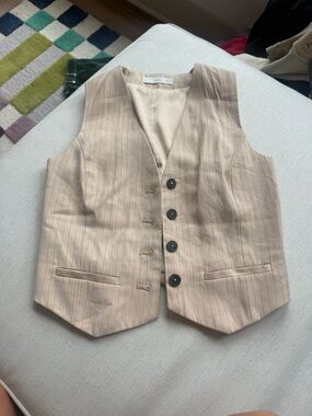 Mango Beige Pinstripe Tailored Vest